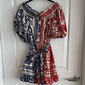 FARM Rio Red and Blue Floral Mini Dress Sz S
